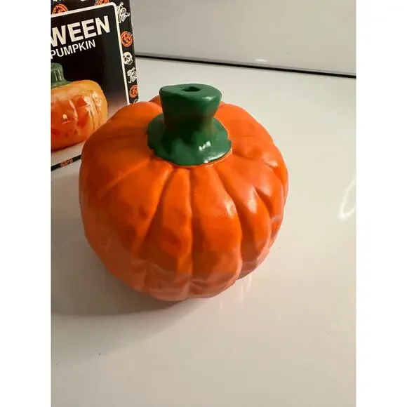 Vintage New Halloween Ceramic Pumpkin Jack O' Lantern smiley candle tealight - Picture 3 of 8
